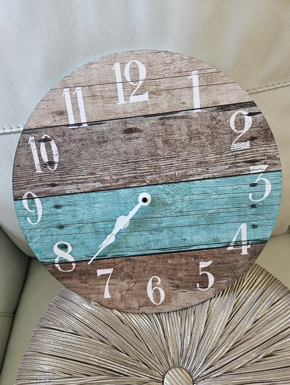 Rustic Teal and Wood Round Wall Clock - Unbranded